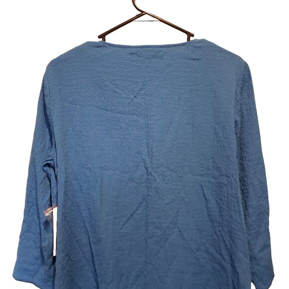 NWT Ali Miles Top Shirt Womens Medium Blue Textured Tunic Button Artisan Boho - Picture 8 of 11